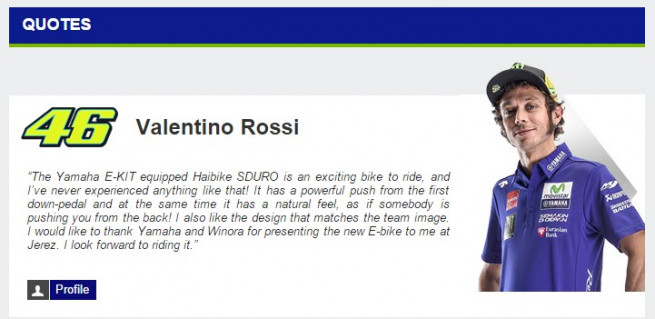 Valentino Rossi  o Haibike a Yamaha pohonu