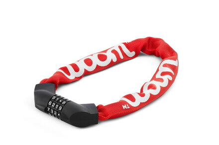 zámek WOOM red kalené ocelové články v textilním obalu 61cm