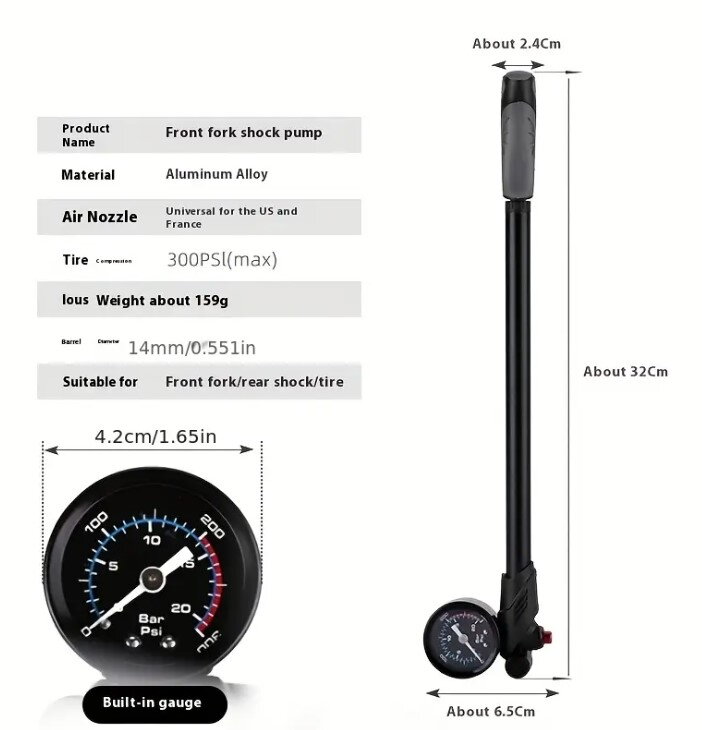 pumpička na vidlice a tlumiče 300psi 32 cm Alu
