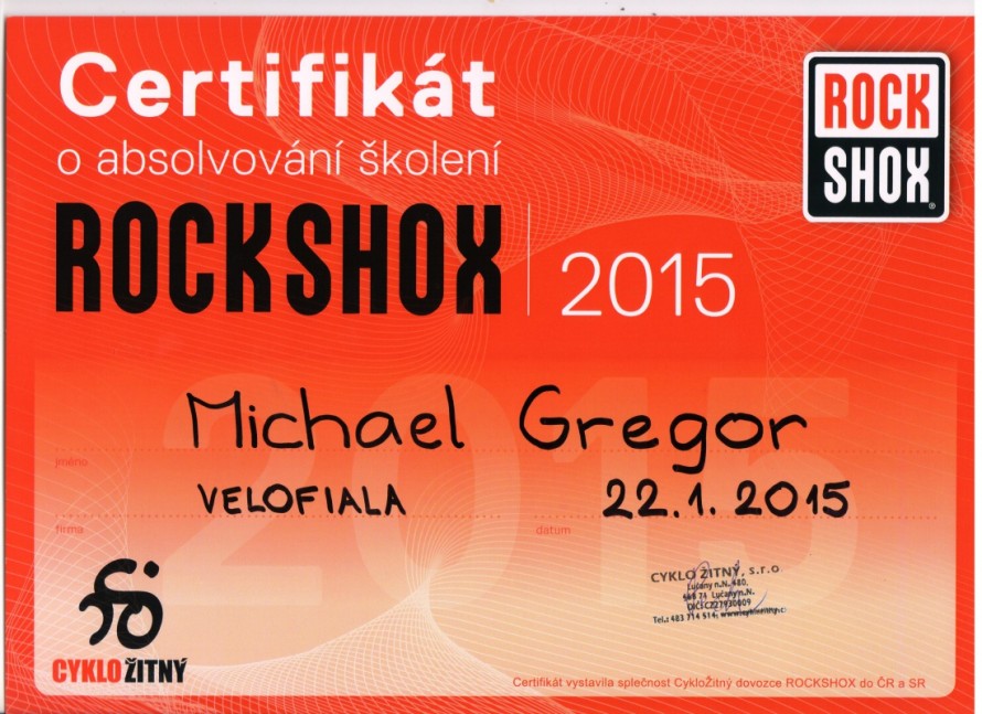ROCK SHOX certifikát