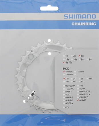 převodník 32z SHI ALIVIO M415 3x (7, 8 rychlostí) 104mm 4 díry