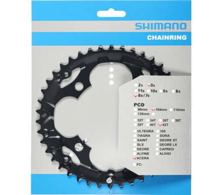 převodník 42z Shimano Acera FC-M361 3x7/8 4 díry 104 mm